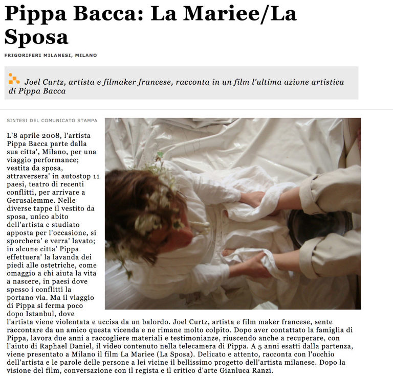 Pippa Bacca La Mariée La sposa